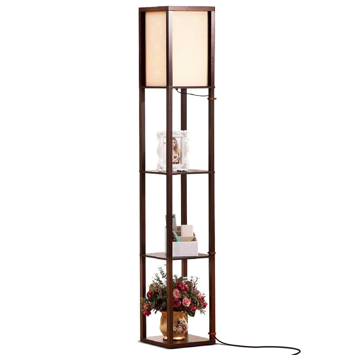 Brightech Maxwell Standing Tower Floor Lamp w/ Shelves & LED Bulb (For Parts)