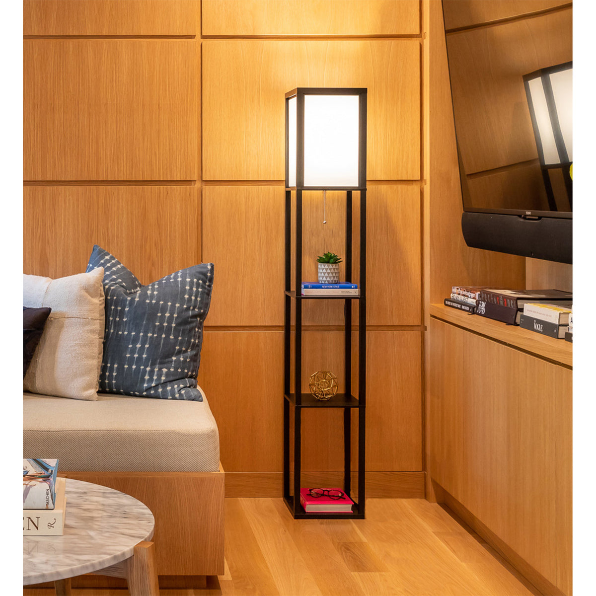 Brightech Maxwell Standing Tower Floor Lamp w/ Shelves & LED Bulb (For Parts)
