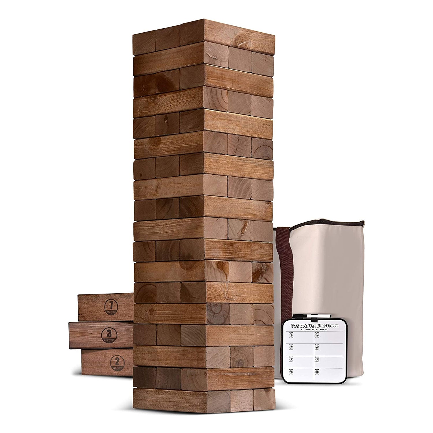 GoSports Giant 5 Ft Wooden Toppling Tower Backyard Lawn Game, Brown (Open Box) - VMInnovations