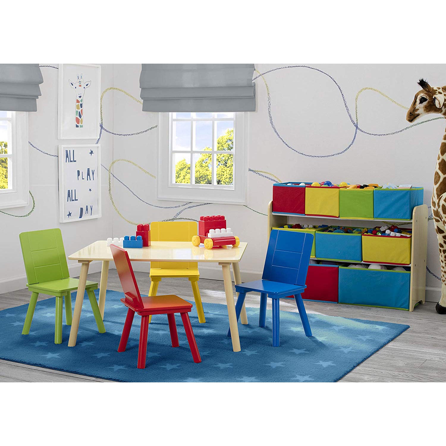 Delta Children Kids Wooden Play Activity Table & Chair, Natural & Primary (Used)