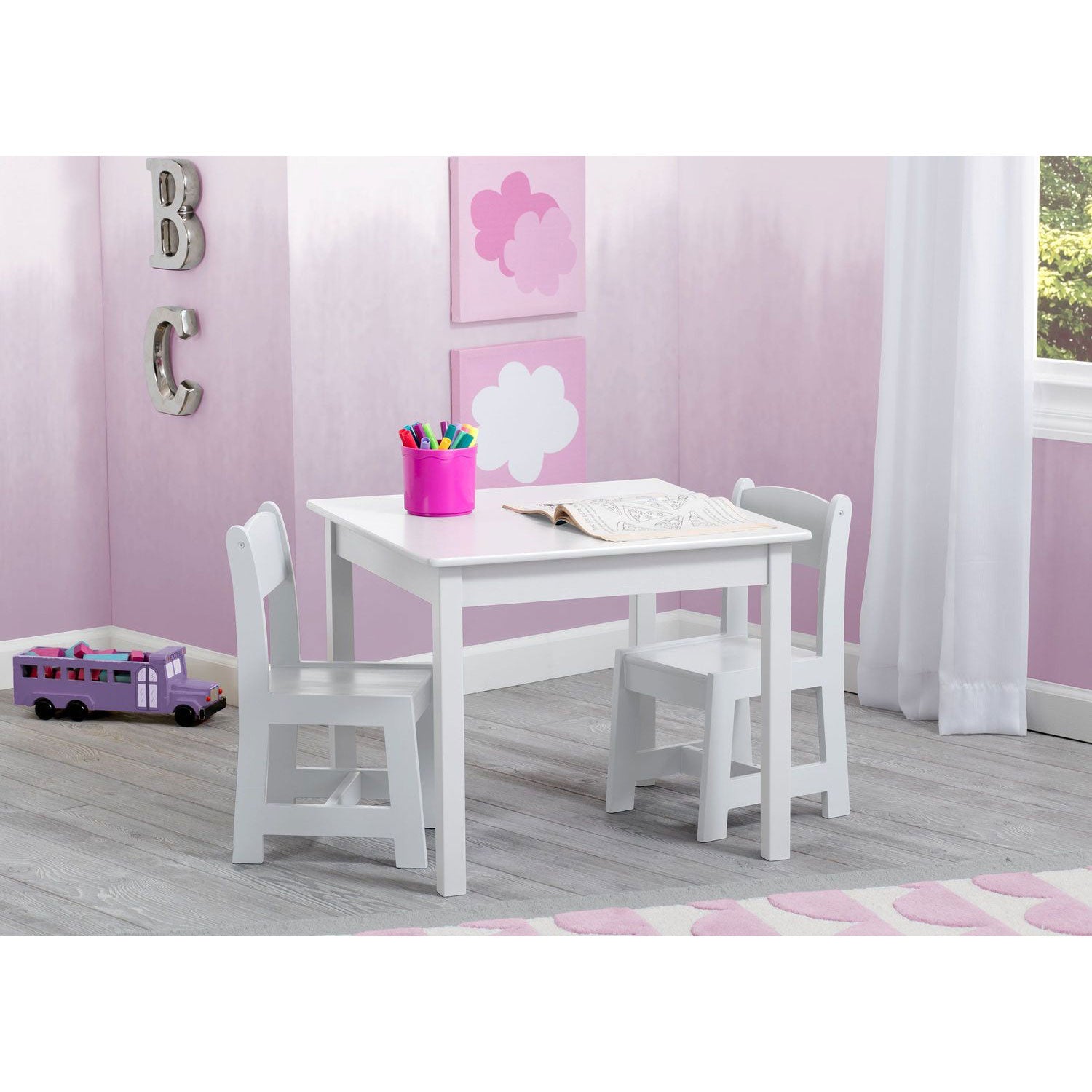 Delta Children MySize Wooden Activity Table & Chairs, Bianca White (Open Box)