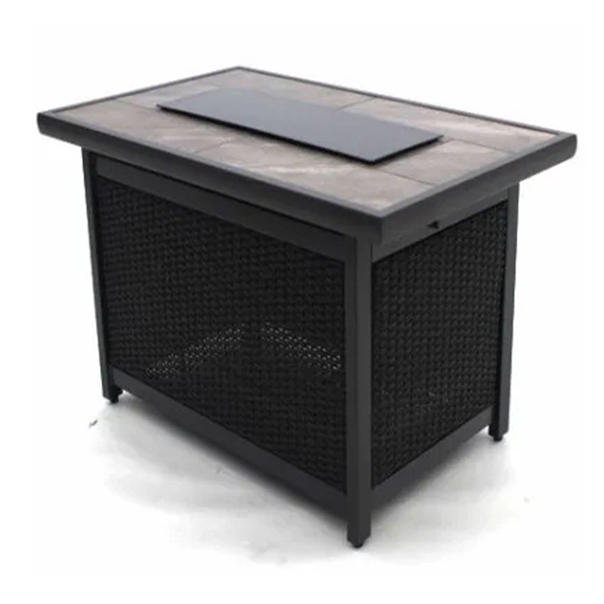 Four Seasons Courtyard Wilmette Firepit Woven Wicker with Grouted Stone Top - VMInnovations