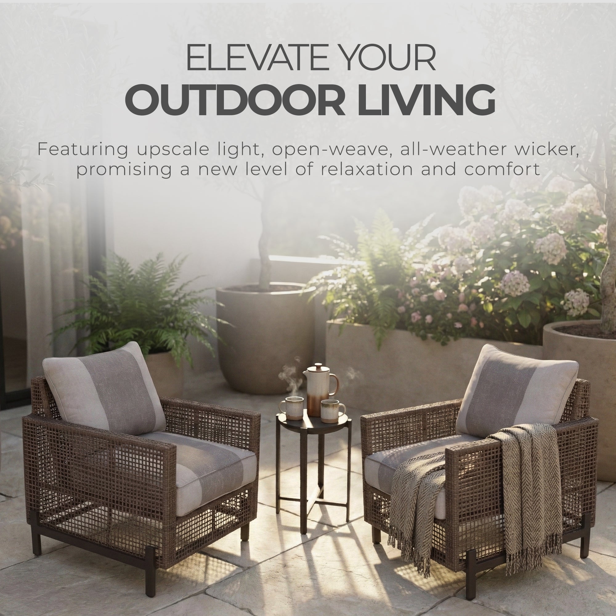 Four Seasons Courtyard Radde 3 Piece Woven Wicker Deep Seating Chat Set, Beige - VMInnovations