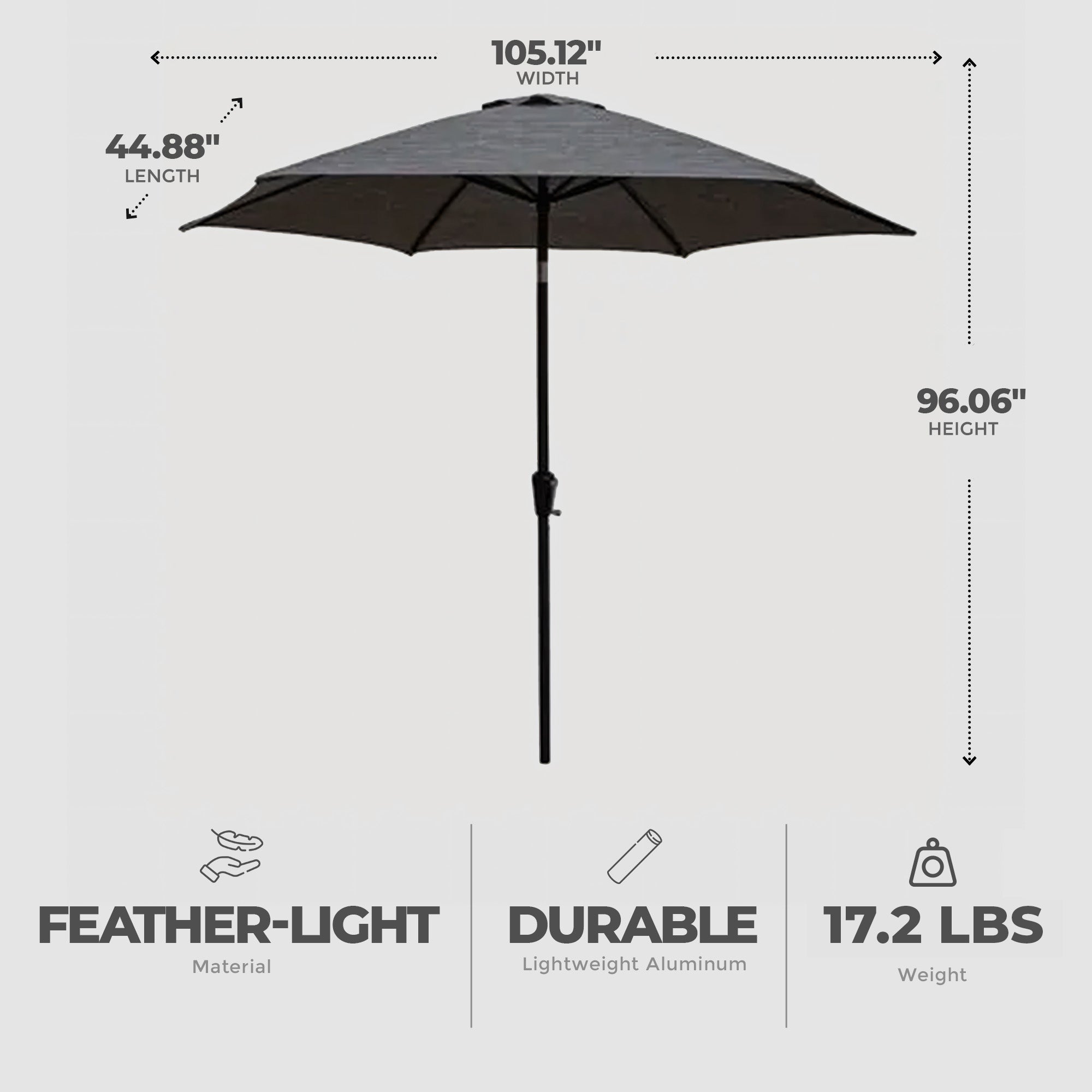 Four Seasons Courtyard Tuscany Market Aluminum Umbrella w/ Crank and Tilt, Gray - VMInnovations