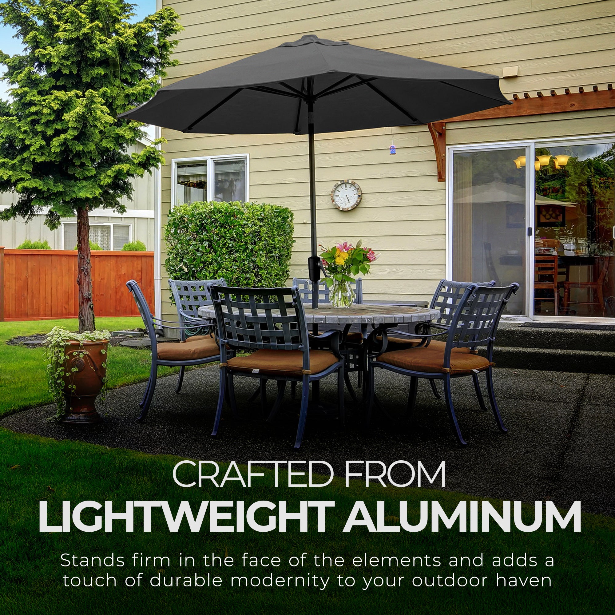 Four Seasons Courtyard Tuscany Market Aluminum Umbrella w/ Crank and Tilt, Gray - VMInnovations