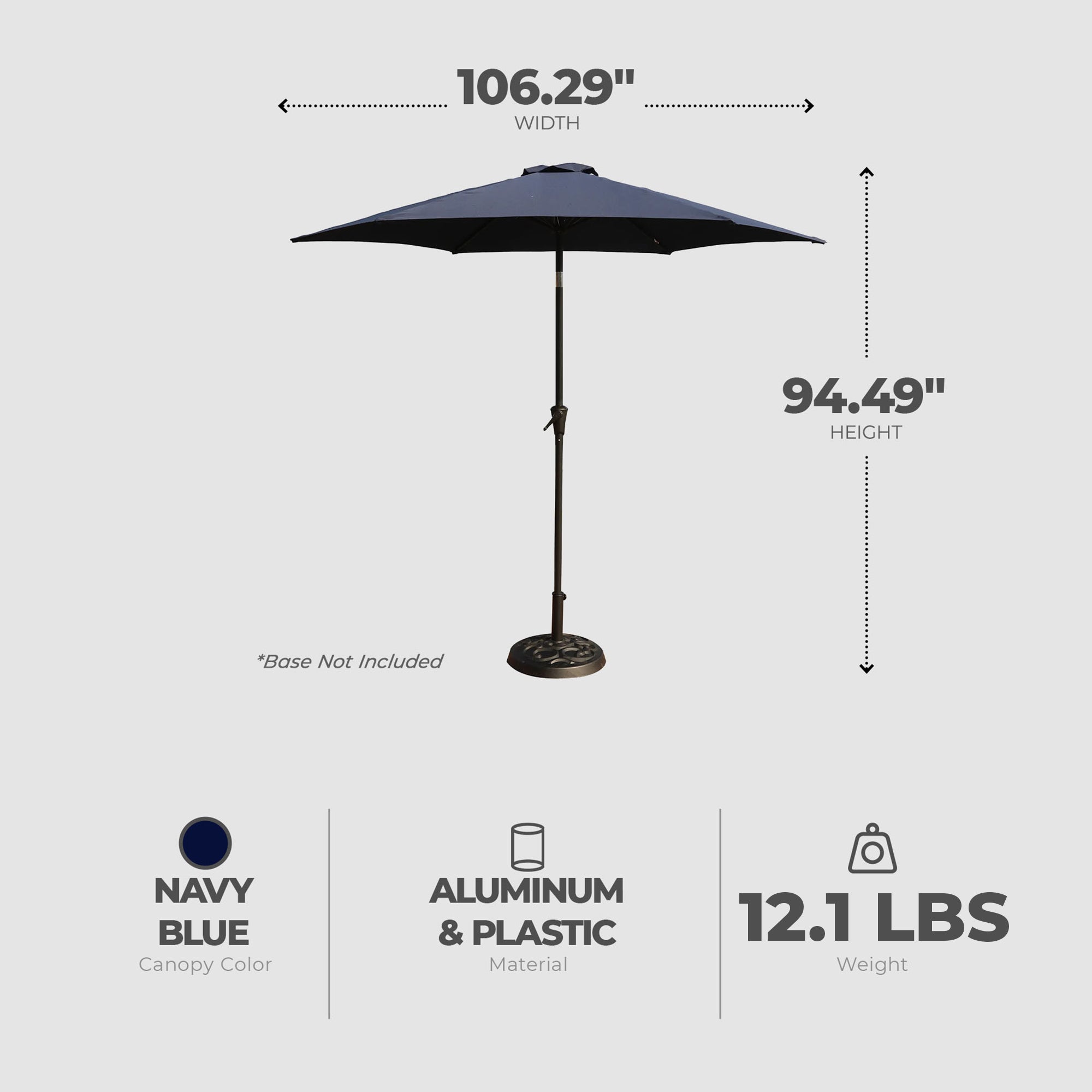 Four Seasons Courtyard Rockland 9 Foot Outdoor Patio Market Umbrella, Navy Blue - VMInnovations