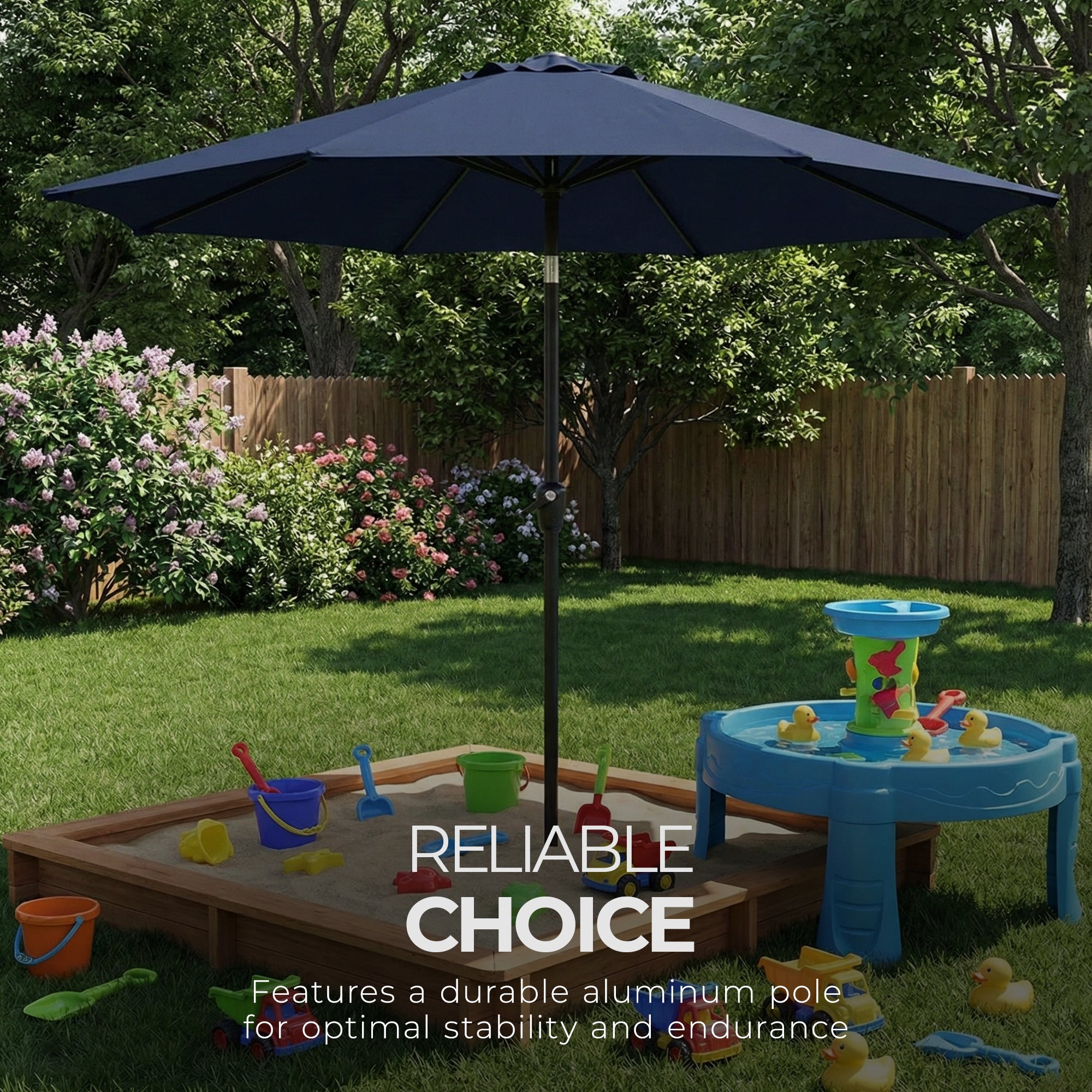 Four Seasons Courtyard Rockland 9 Foot Outdoor Patio Market Umbrella, Navy Blue - VMInnovations