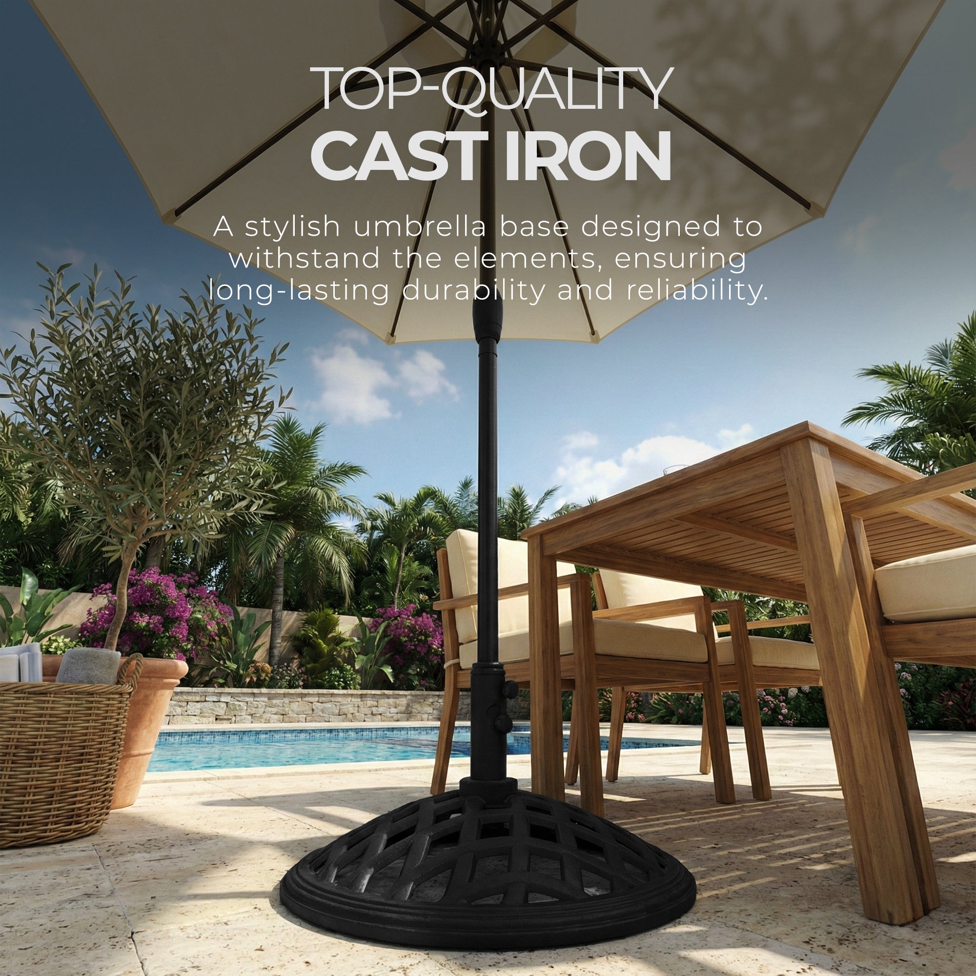 Four Seasons Courtyard Canmore 19 Inch Cast Iron Patio Umbrella Base, Black - VMInnovations