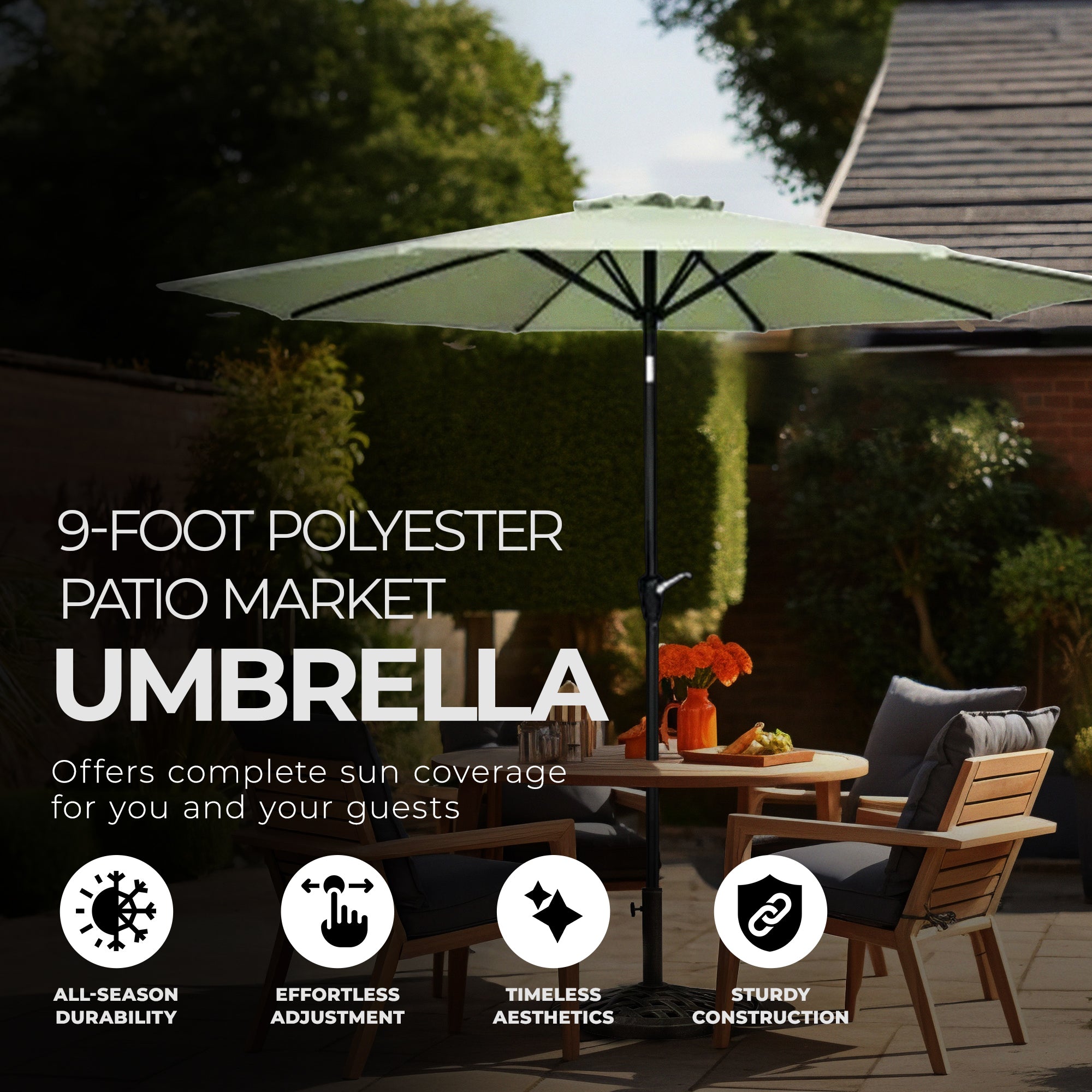 Four Seasons Courtyard 9' Round Polyester Patio Market Umbrella, Seafoam Green - VMInnovations