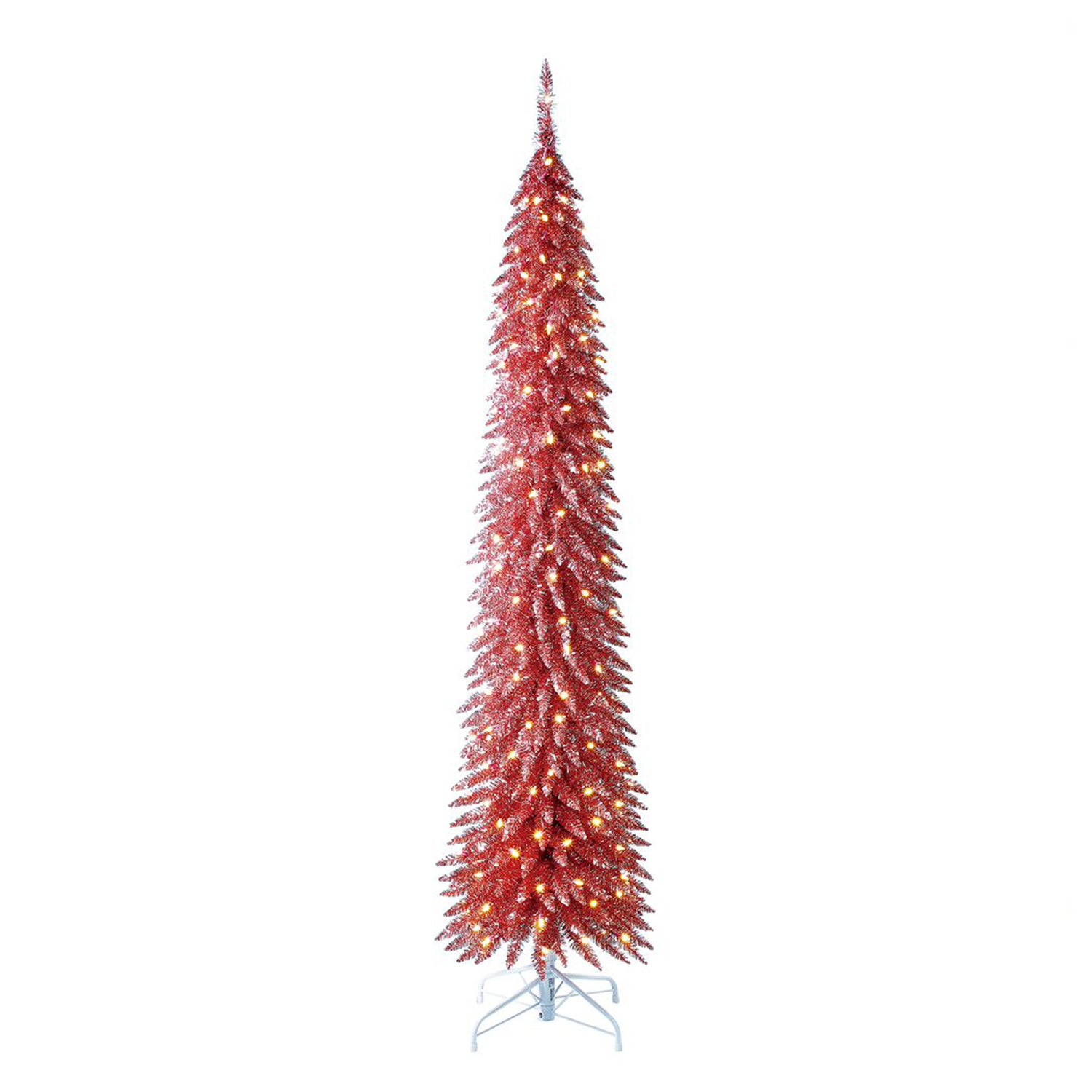 Home Heritage Tinsel 7' Pencil 150 LED Pre-Lit Artificial Christmas Tree, Pink
