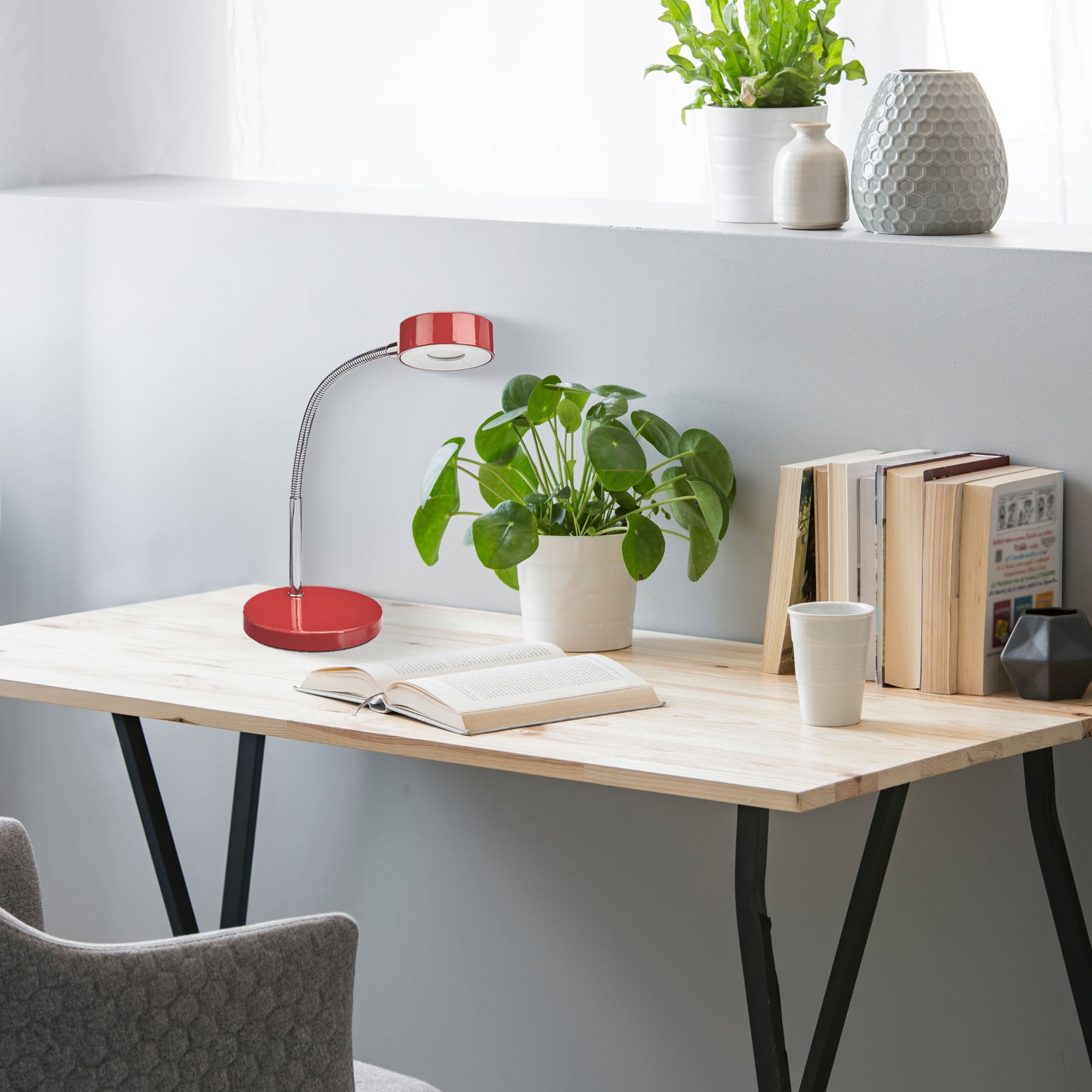 Globe Electric 15.75 x 5 x 52.4" LED Integrated Goose Neck Desk Lamp, Red (Used) - VMInnovations