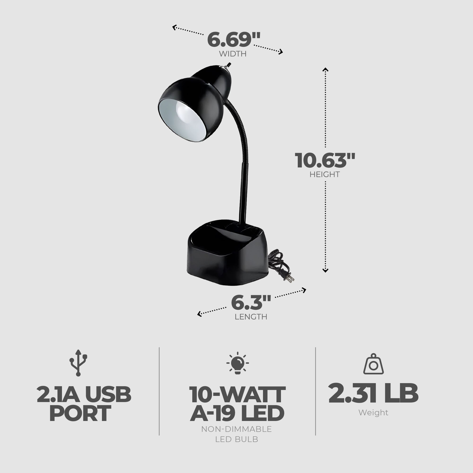 Globe Electric LED Goose Neck Desk Lamp with USB Port and Organizer (Used) - VMInnovations