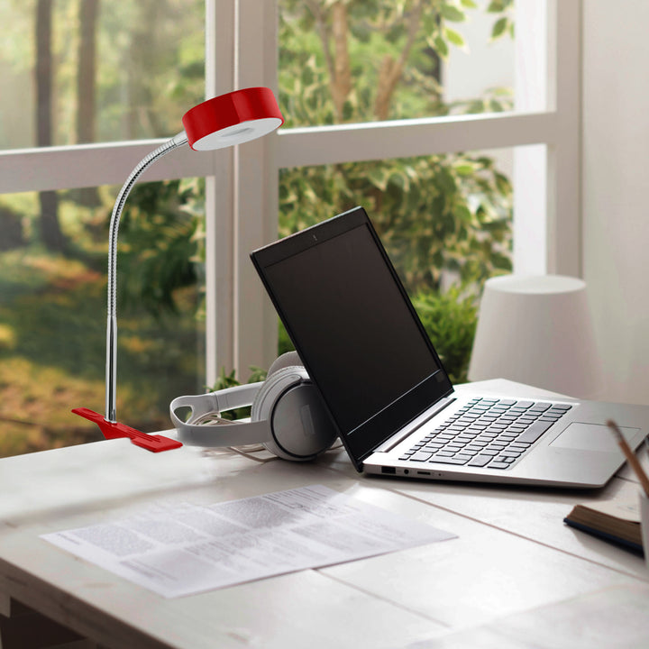 Globe Electric 8.46" 5W 250 Lumens LED Integrated Goose Neck Clip Lamp, Red - VMInnovations