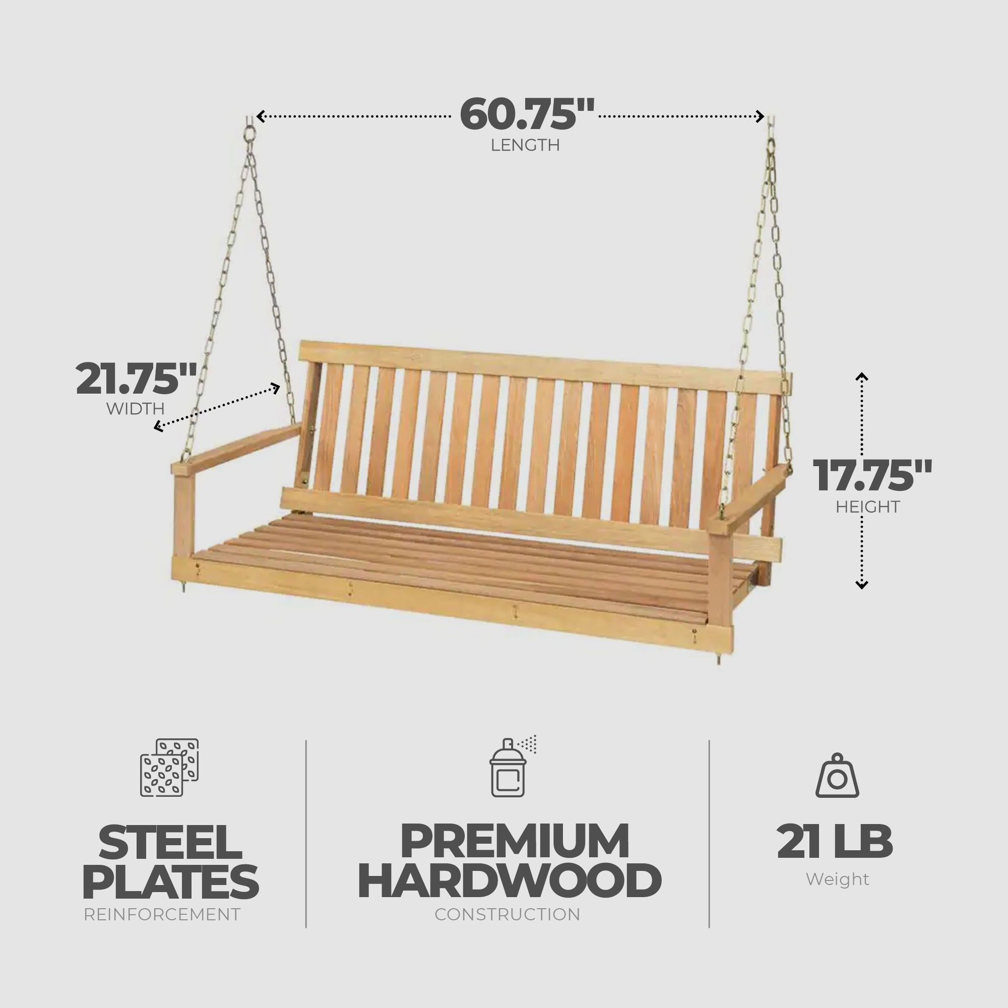 Jack Post Jennings Outdoor Traditional Patio Swing Hardwood Seat with Chains - VMInnovations