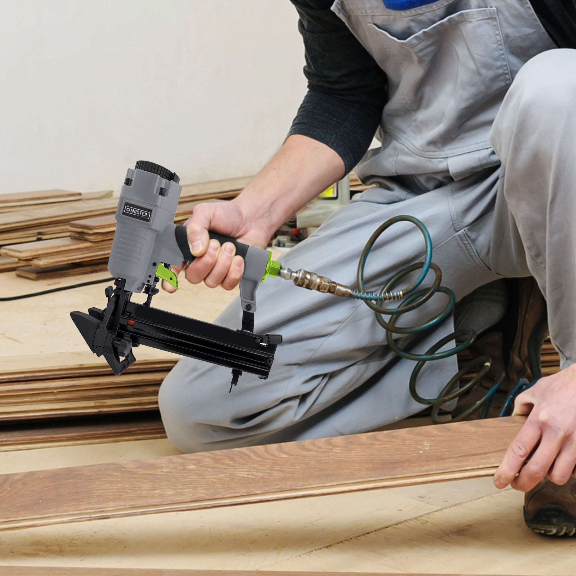 Master Mechanic 4 in 1 Mini Pneumatic Flooring Stapler with Adjustable Exhaust - VMInnovations