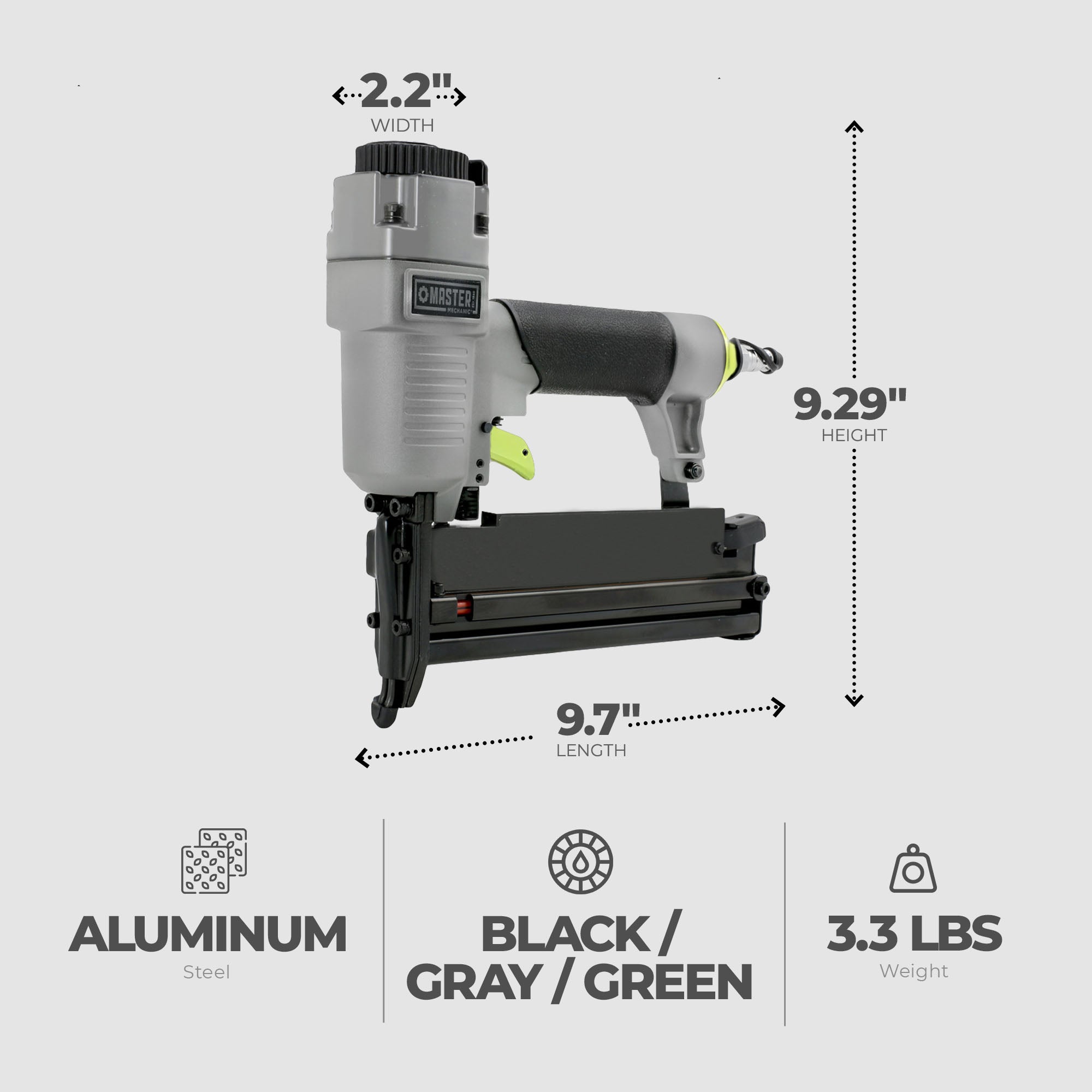 Master Mechanic 3 In 1 Nailer/Stapler with 18-GA Nails, 16-GA Brads & Staples - VMInnovations