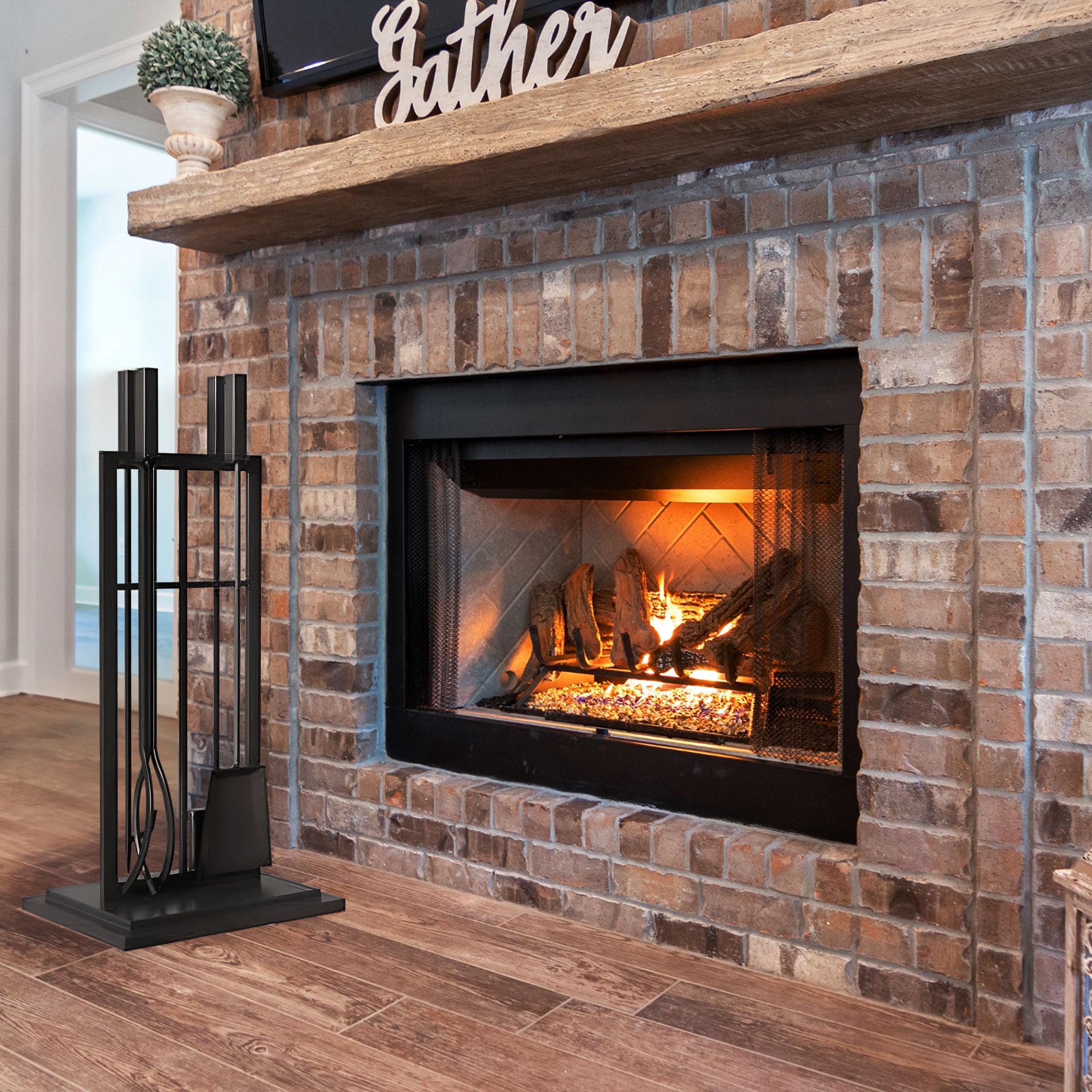 Panacea Hearth Fireplace Tool Set w/Brush, Shovel, Poker, Tong & Stand(Open Box) - VMInnovations