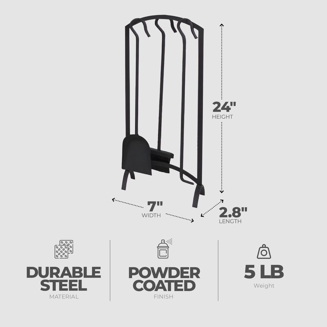 Panacea 4 Piece Arch Top Fireplace Tool Set with Brush, Shovel, Poker and Stand - VMInnovations