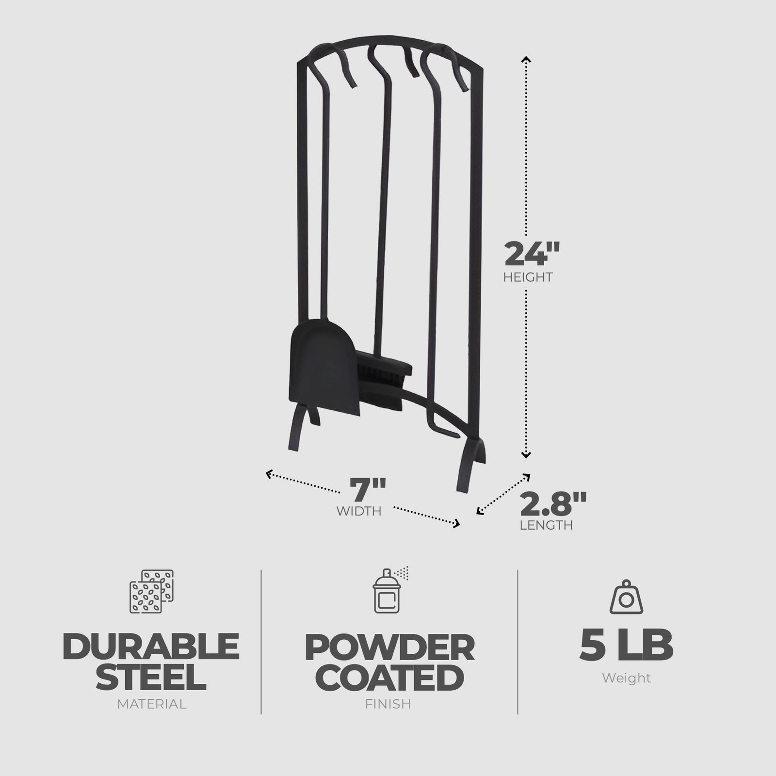 Panacea 4 Piece Arch Top Fireplace Tool Set with Brush, Shovel, Poker and Stand - VMInnovations