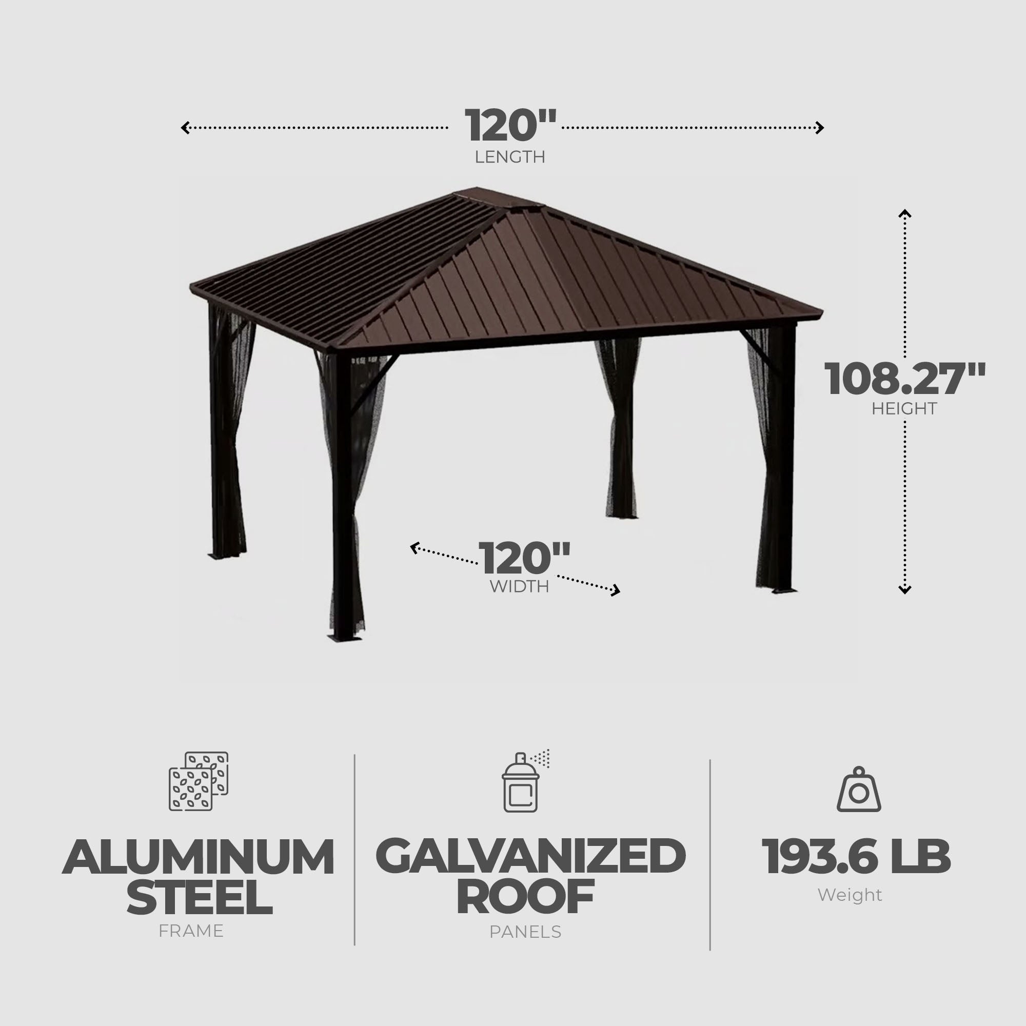 Sojag 10'x10' Steel Hardtop Gazebo Outdoor Sun Shelter, Brown/Black (Open Box)