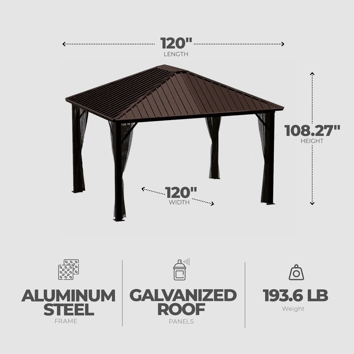Sojag 10'x10' Steel Hardtop Gazebo Outdoor Sun Shelter, Brown/Black (Open Box)