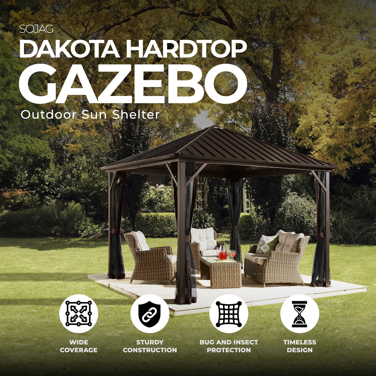 Sojag 10'x10' Steel Hardtop Gazebo Outdoor Sun Shelter, Brown/Black (Open Box)