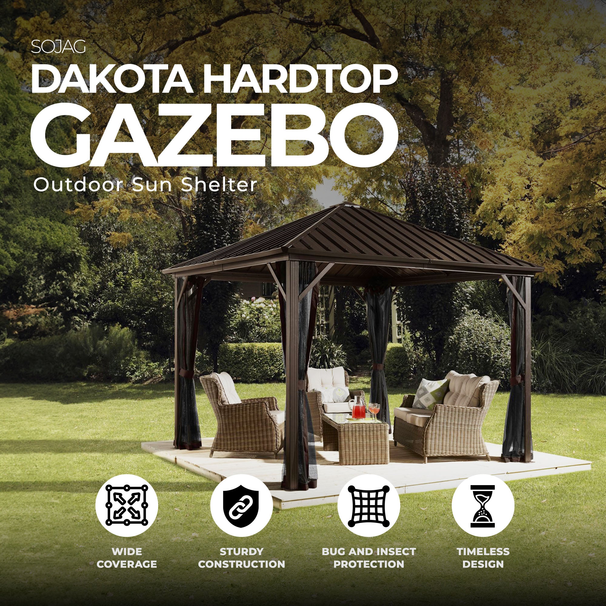 Sojag 10'x10' Steel Hardtop Gazebo Outdoor Sun Shelter, Brown/Black (Open Box)