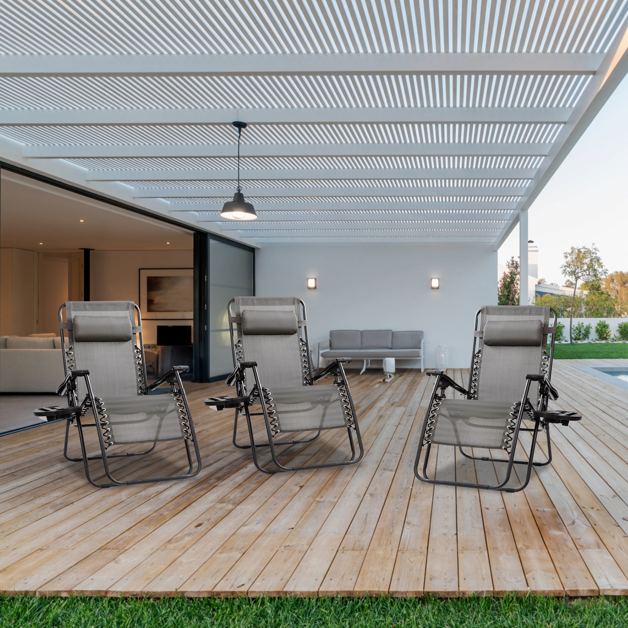 Four Seasons Courtyard Sunny Isles XL Steel Zero Gravity Chair, Gray (3 Pack) - VMInnovations