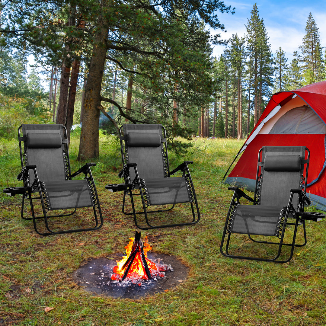 Four Seasons Courtyard Sunny Isles XL Steel Zero Gravity Chair, Black (3 Pack) - VMInnovations