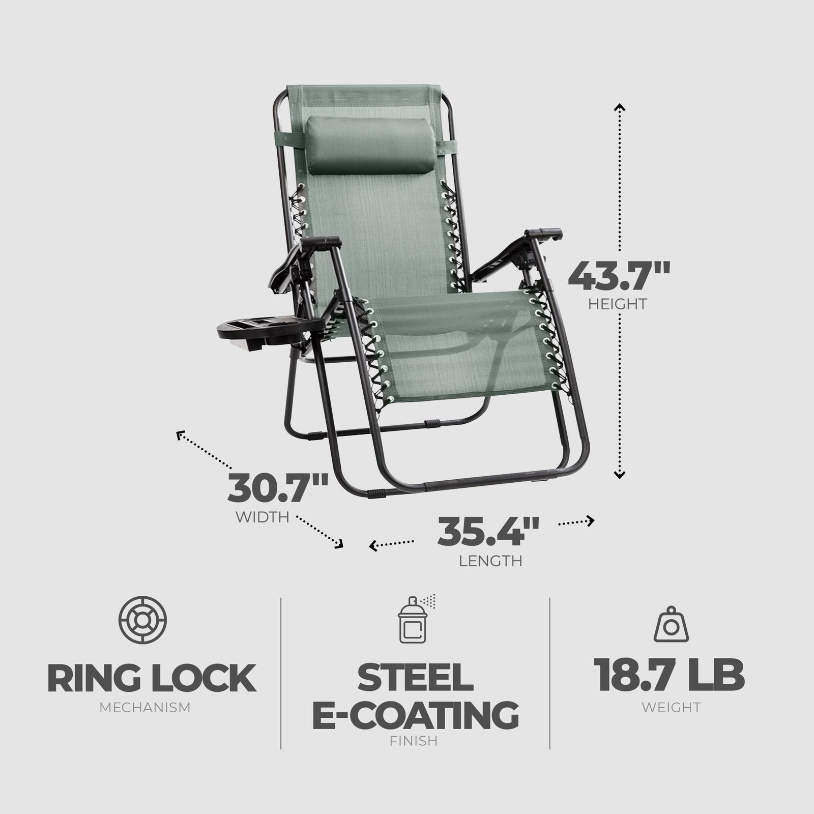 Four Seasons Courtyard Sunny Isles XL Steel Zero Gravity Chair, Green (3 Pack) - VMInnovations