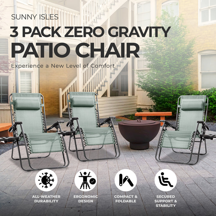 Four Seasons Courtyard Sunny Isles XL Steel Zero Gravity Chair, Green (3 Pack) - VMInnovations