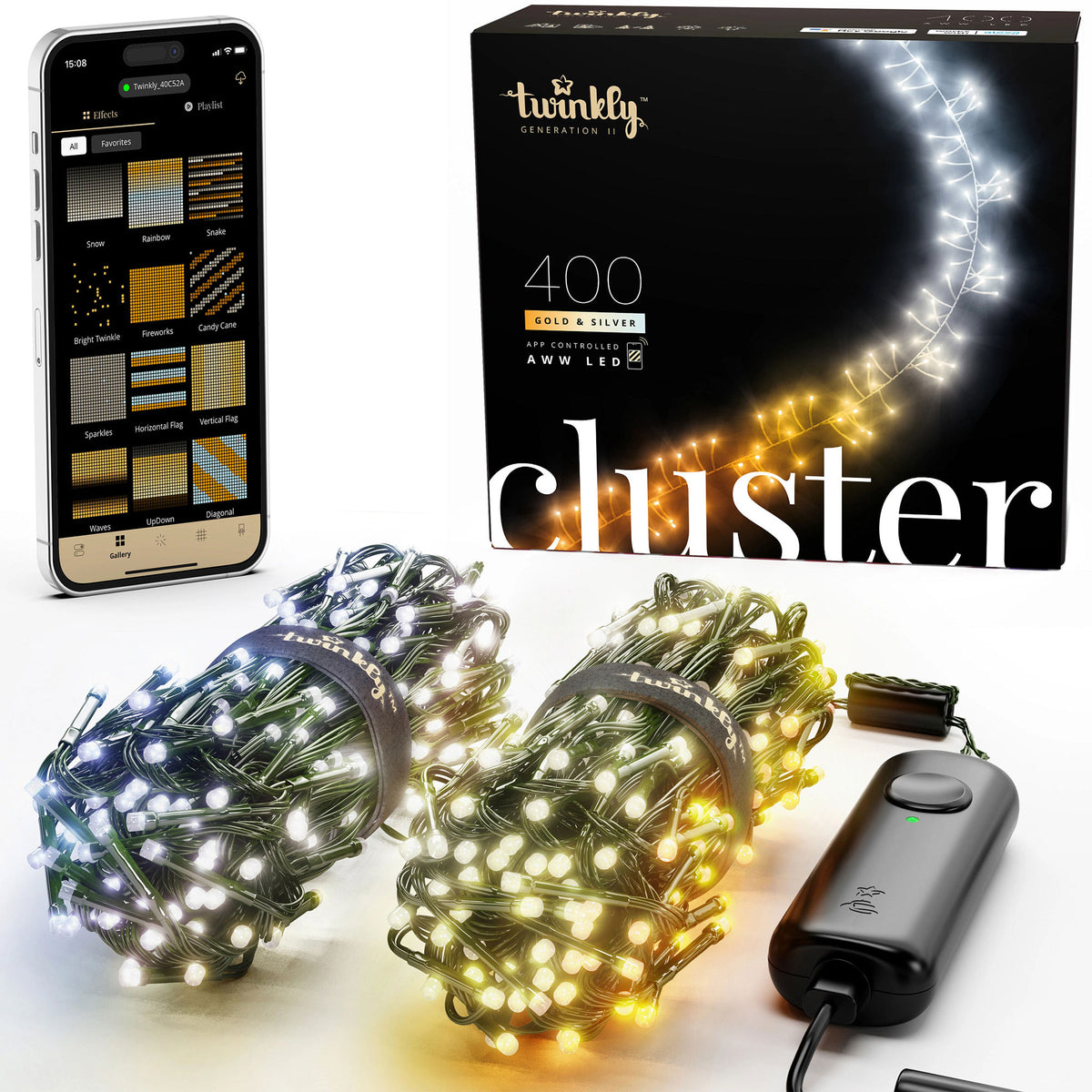 Twinkly Cluster App-Controlled Smart LED Christmas Lights 400 AWW (4 Pack)