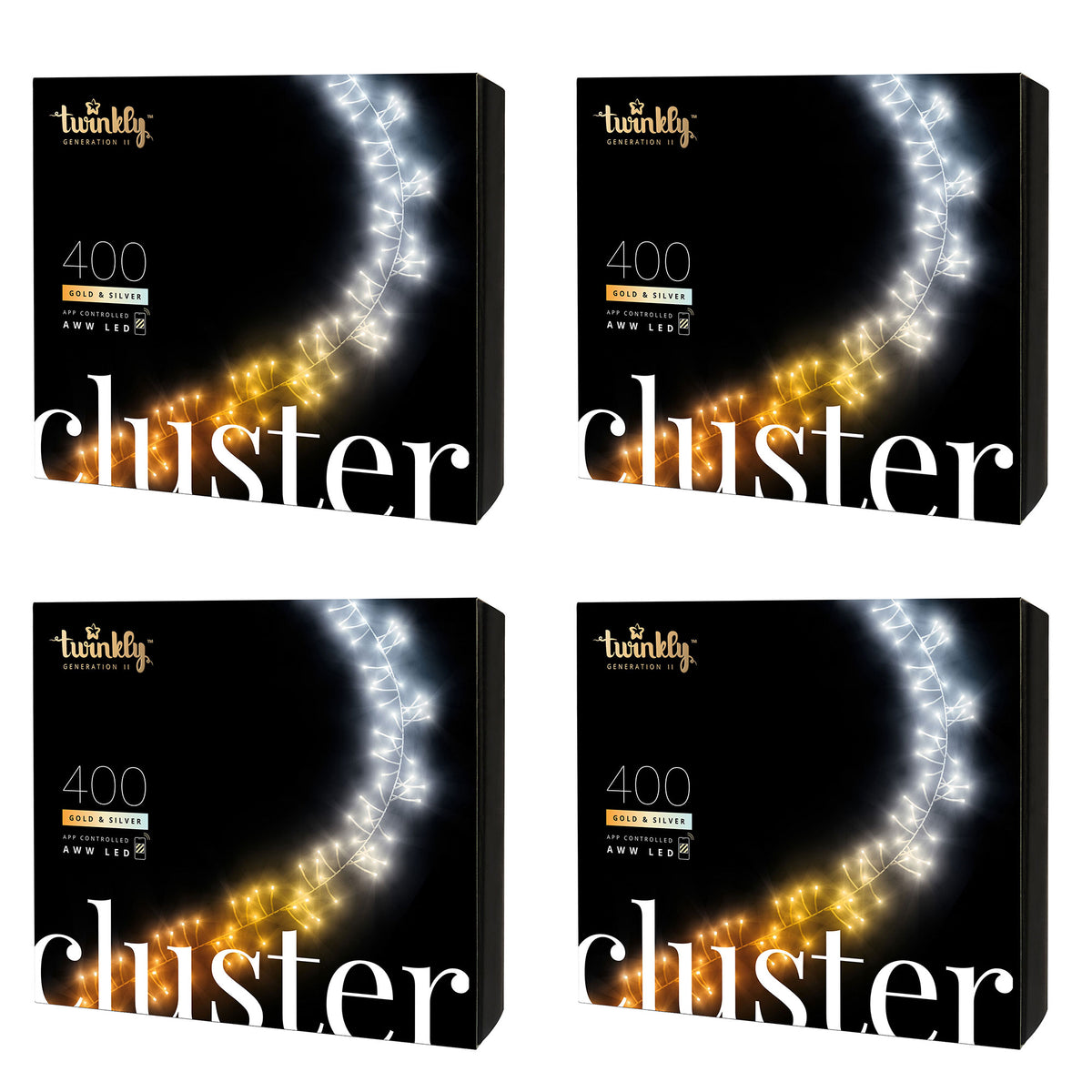 Twinkly Cluster App-Controlled Smart LED Christmas Lights 400 AWW (4 Pack)