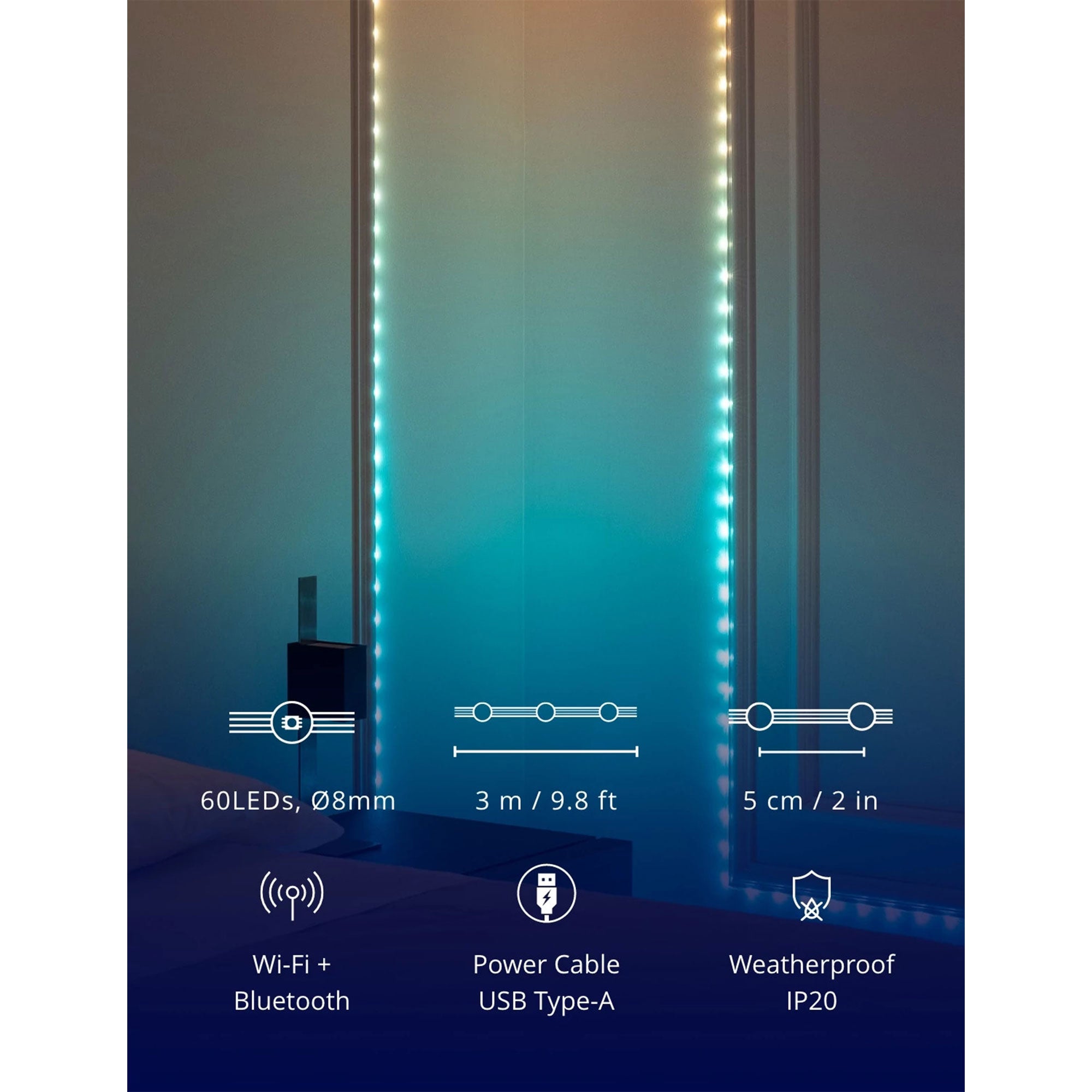 Twinkly Dots App-Controlled Flexible LED Lights 60 RGB Black Wire USB-Power - VMInnovations
