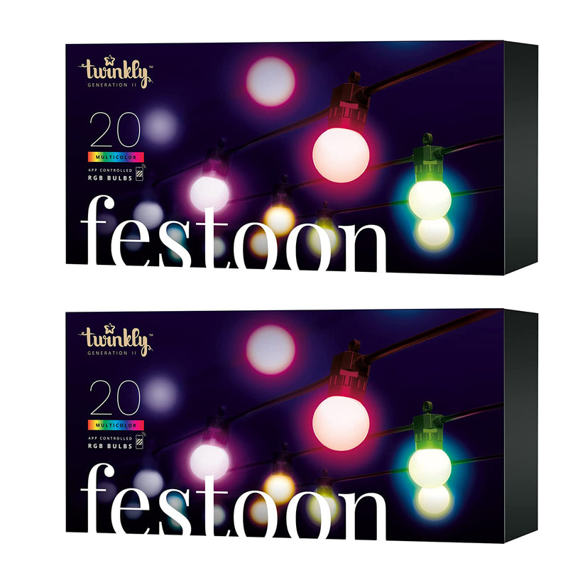 Twinkly Festoon App-Controlled Smart LED Bulb Light String 20 Multicolor(2 Pack)