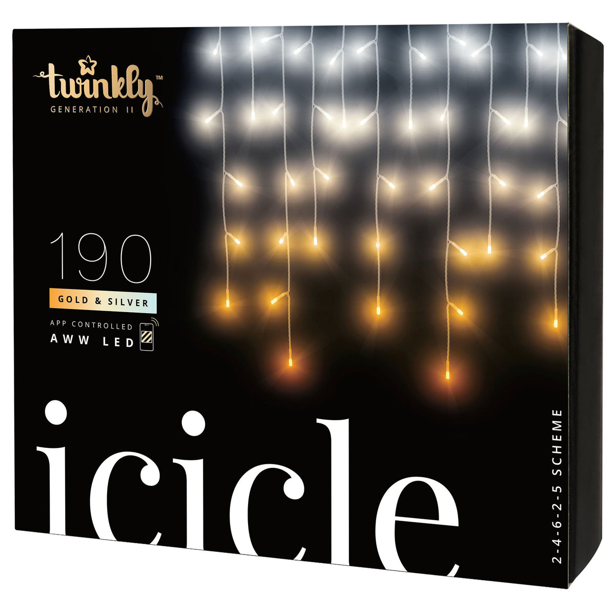 Twinkly Icicle App-Controlled Smart LED Christmas Lights 190 AWW Amber/White
