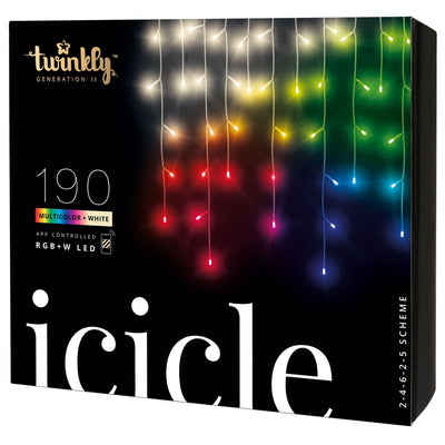 Twinkly Icicle App-Controlled Smart LED Christmas Lights 190 Multicolor + White