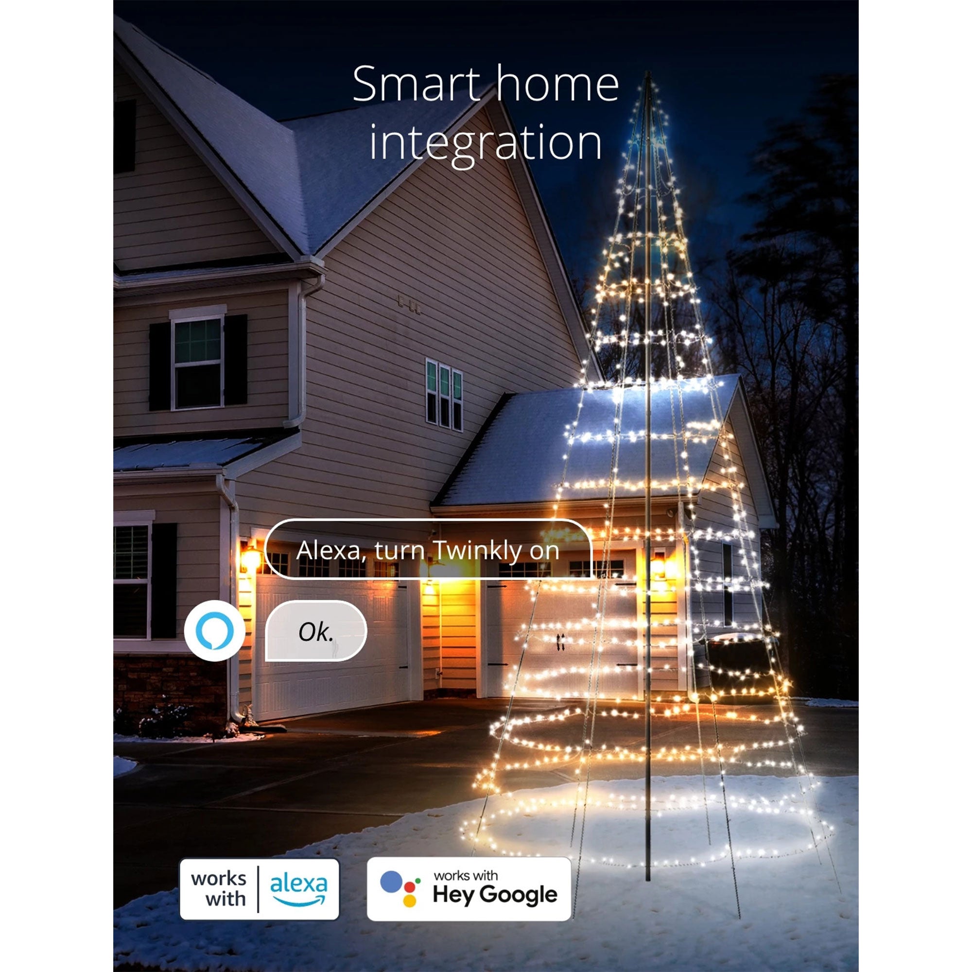 Twinkly Light Tree App-control Pole Christmas Tree 1000 RGB+W 19.7-Ft Black Pole