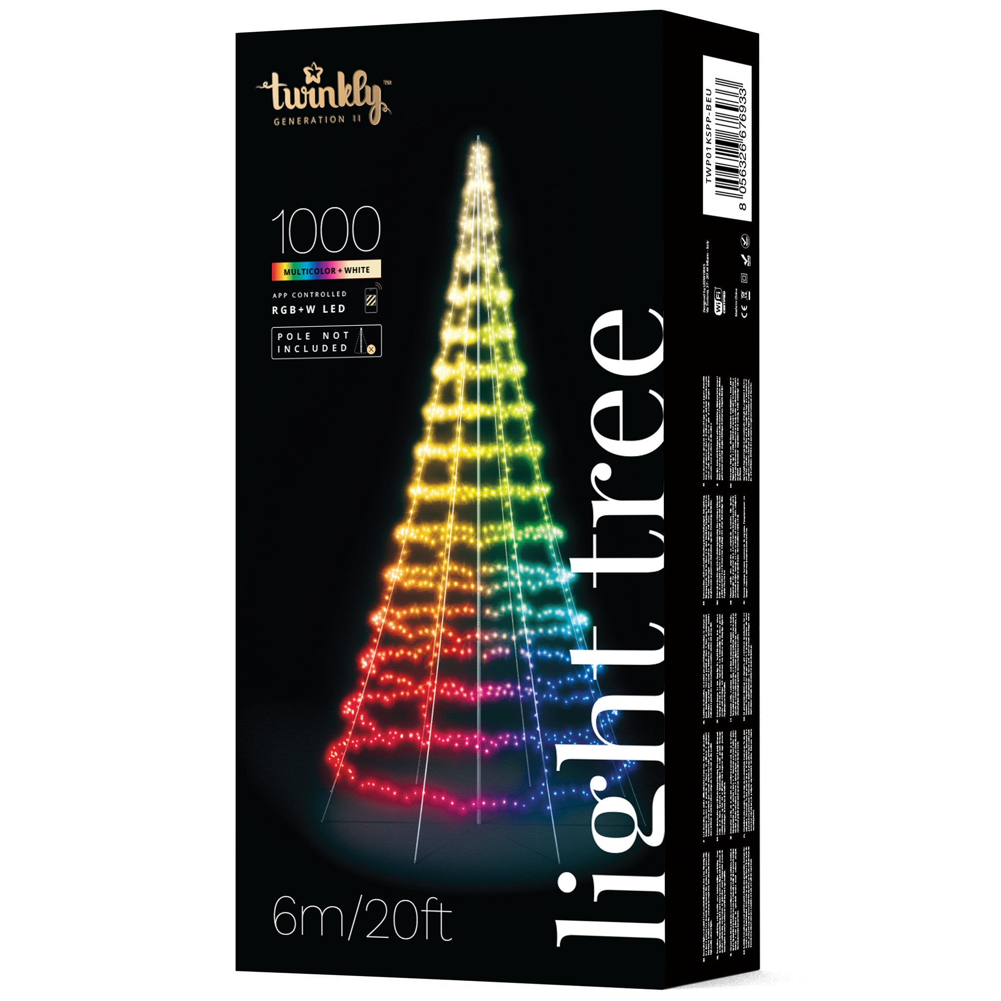 Twinkly Light Tree App-control Pole Christmas Tree 1000 RGB+W 19.7-Ft Black Pole