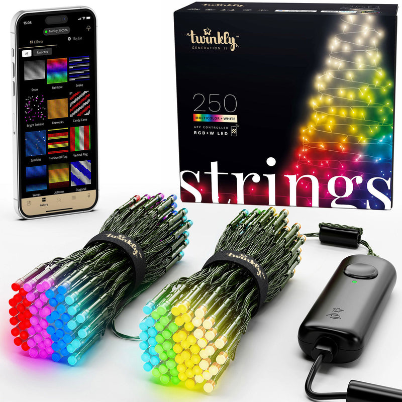 Twinkly String + Music 250 LED RGB+W Christmas Lights with Music Syncing Device - VMInnovations