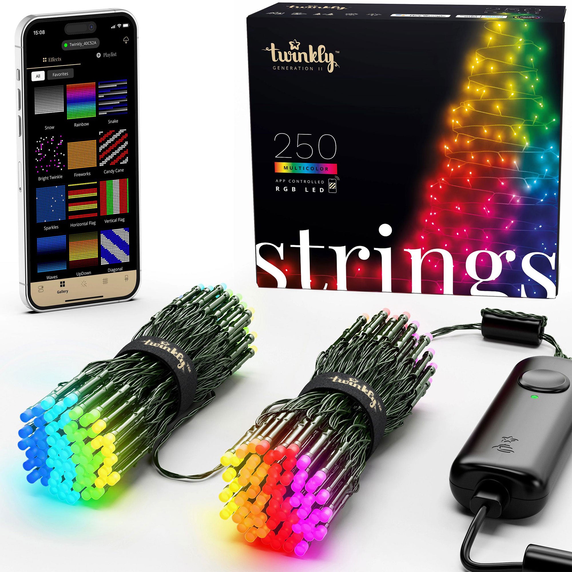 Twinkly String + Music 250 LED RGB Christmas Lights with Music Syncing Device