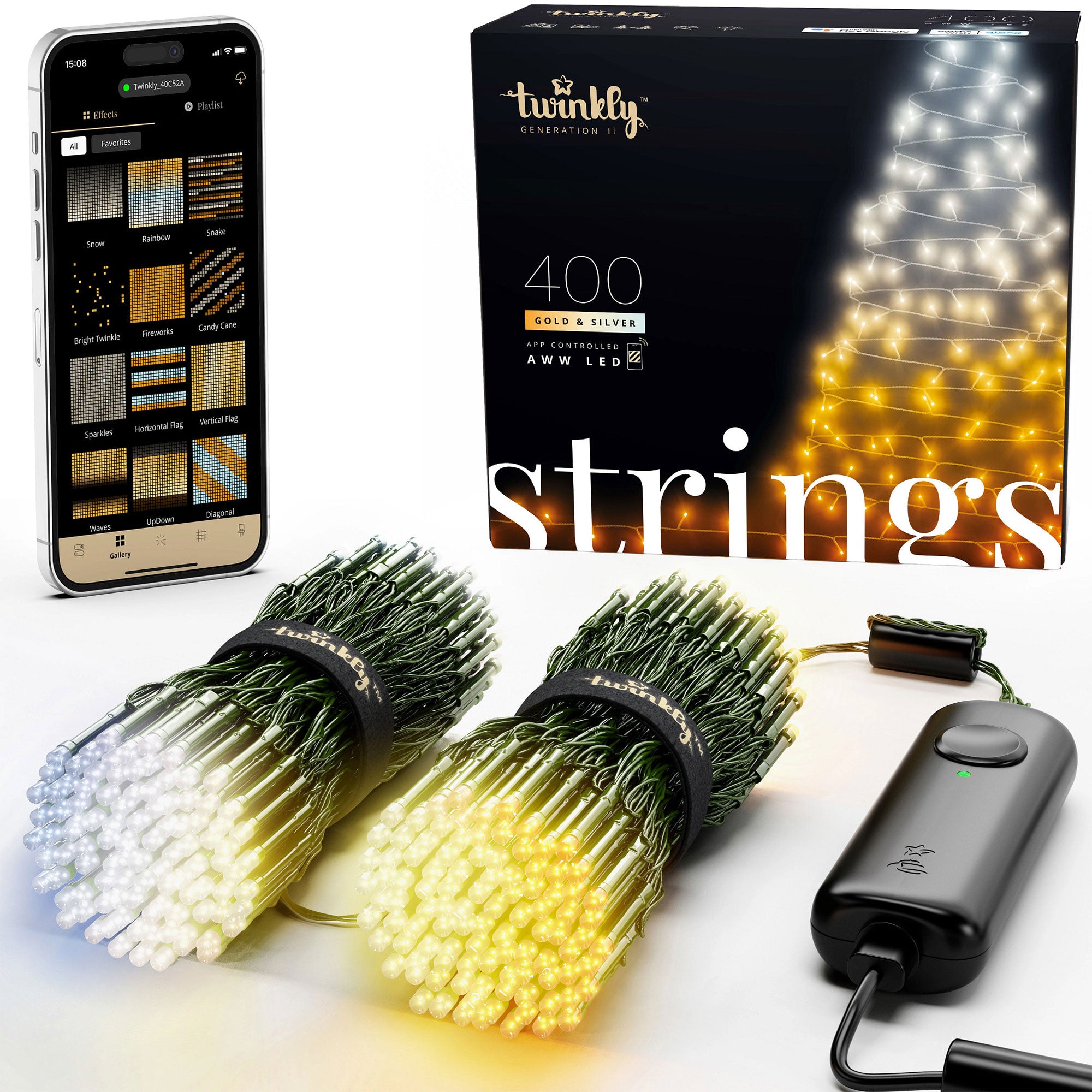 Twinkly Strings App-Controlled LED Christmas Lights 400 AWW (Amber & White)