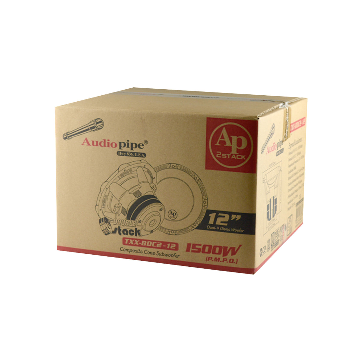 Audiopipe 12" 1500 Watt Car Audio 4 Ohm DVC Subwoofer Q Power Dual 12" Sub Box