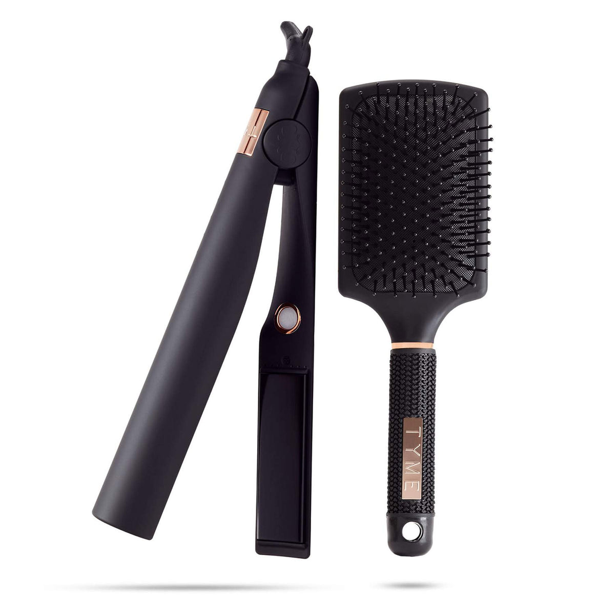 TYME Obsidion Kit w/ All In One Iron Pro Heat Tool and Paddle Hair Brush, Black (Refurbished)