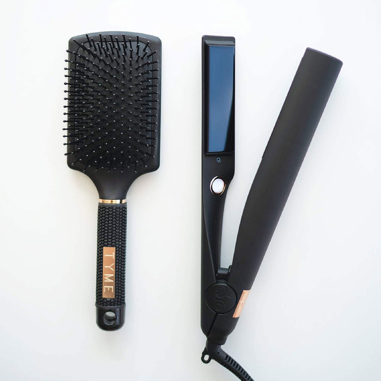 TYME Obsidion Kit w/ All In One Iron Pro Heat Tool and Paddle Hair Brush, Black (Refurbished)