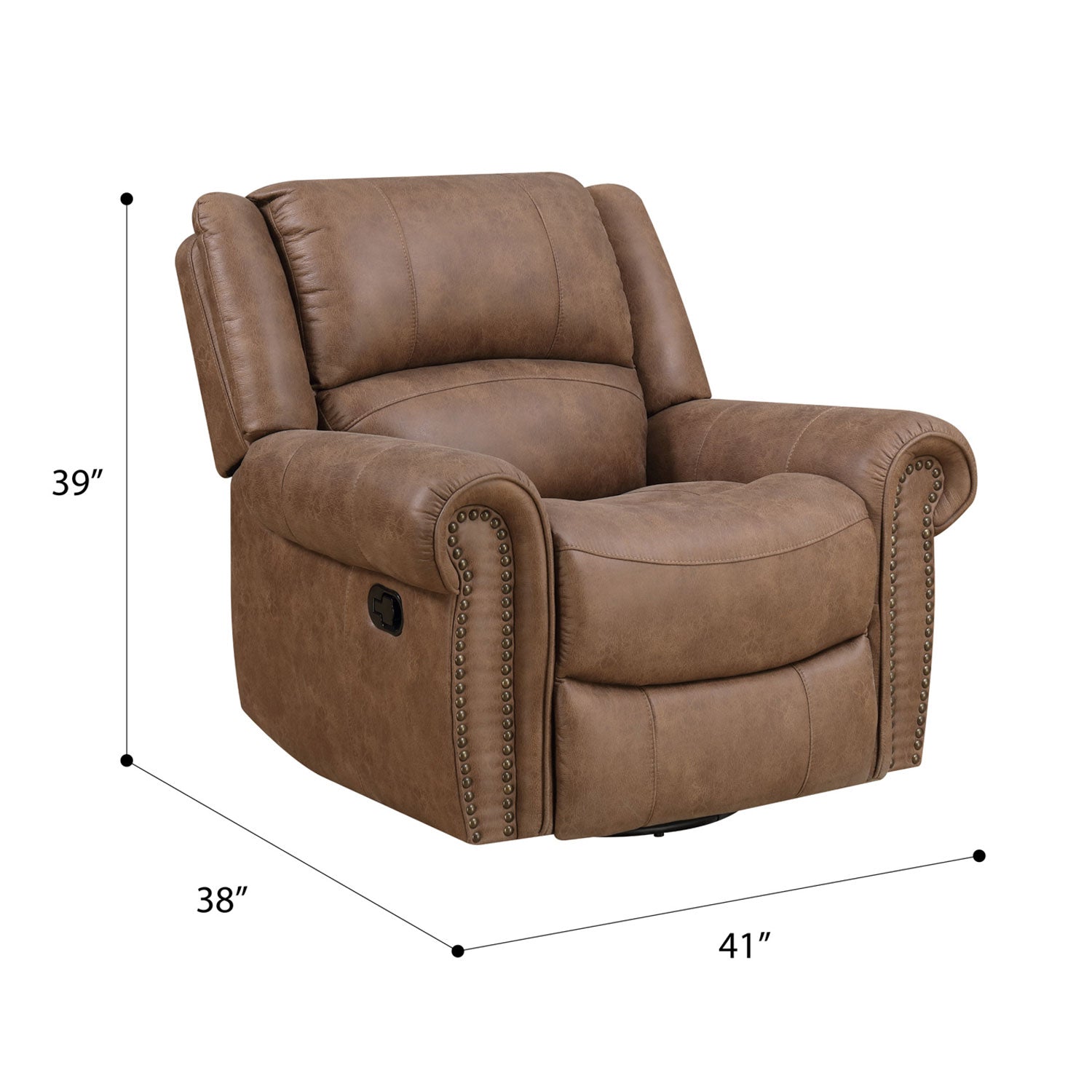 Emerald Home Spencer Faux Leather Swivel Glider Recliner Chair Brown (For Parts)