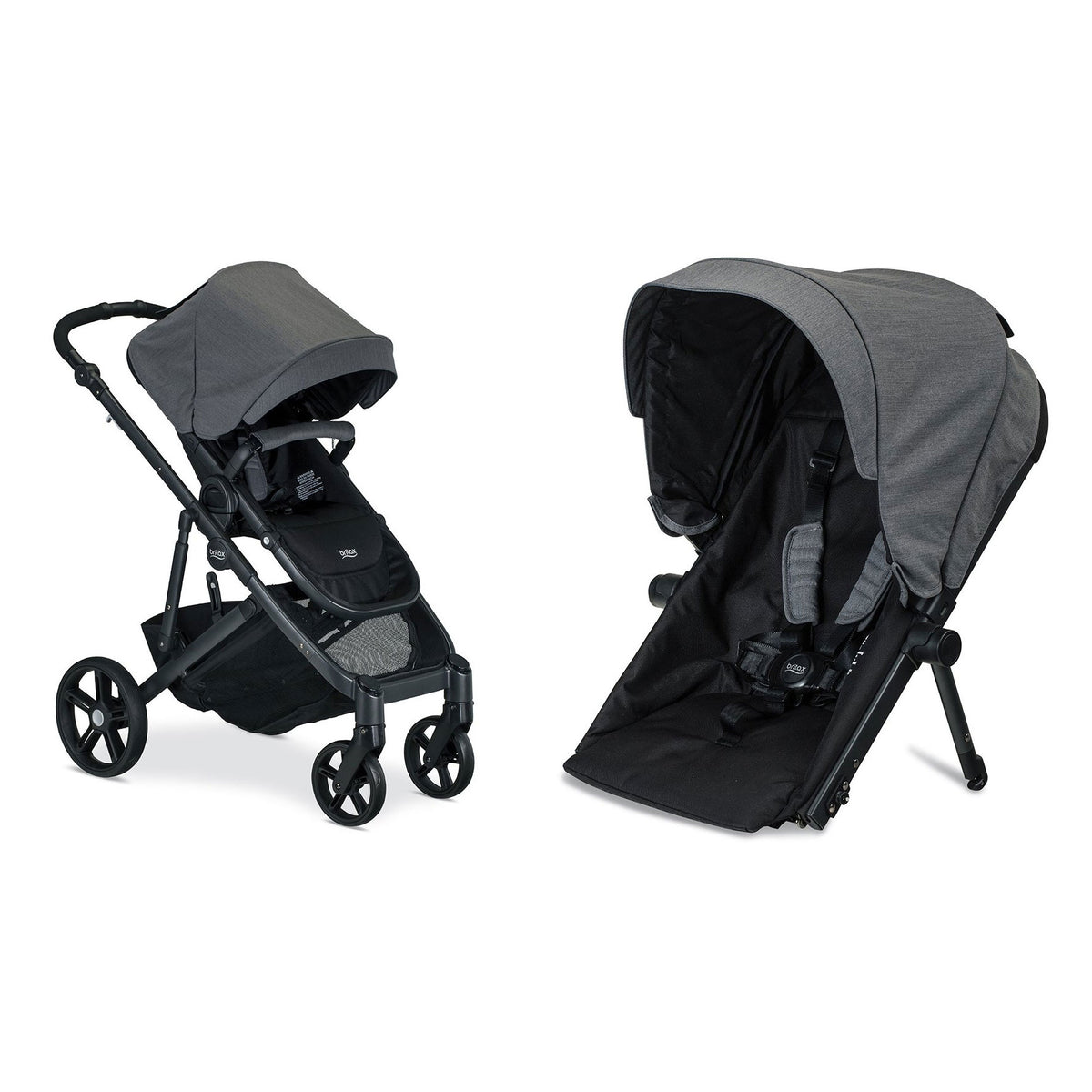 Britax B Ready Gray G3 Folding Reclining Stroller + Second Seat Conversion