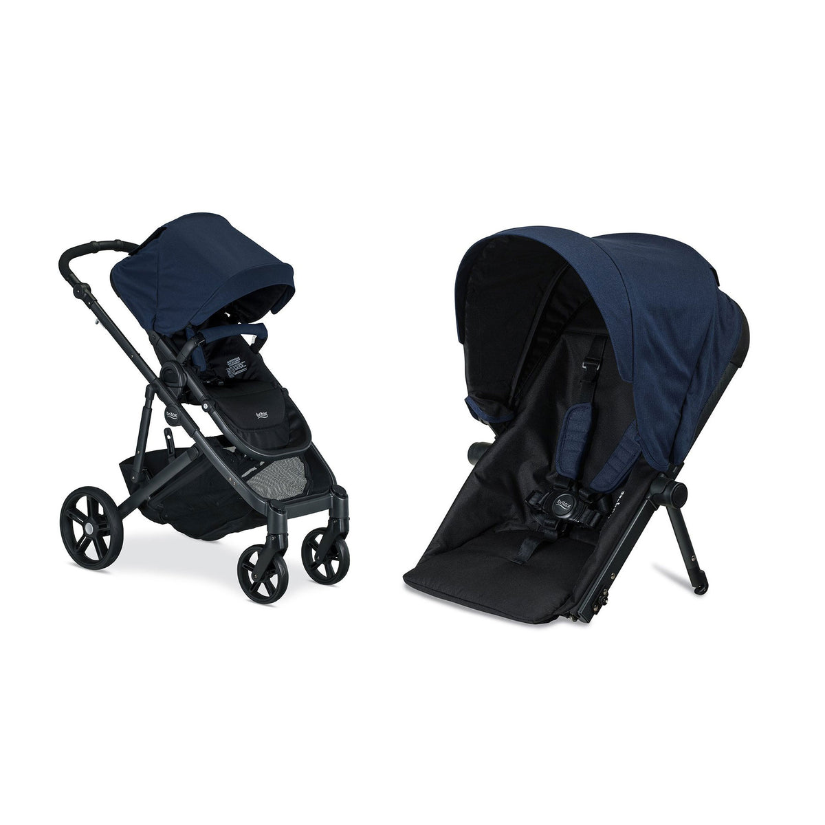 Britax B Ready G3 Folding Reclining Stroller + Second for G3 Strollers, Navy