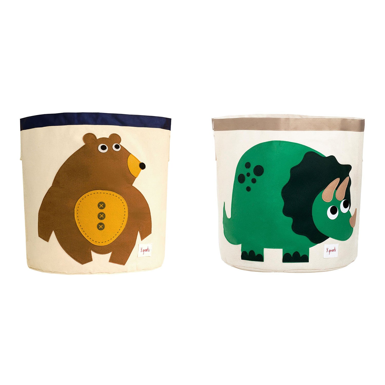 3 Sprouts Canvas Storage Bin Laundry and Toy Basket for Kids, Bear and Dinosaur