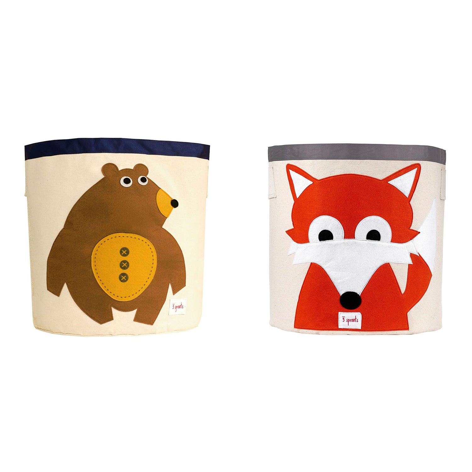 3 Sprouts Canvas Storage Bin Laundry and Toy Basket for Kids, Bear and Fox